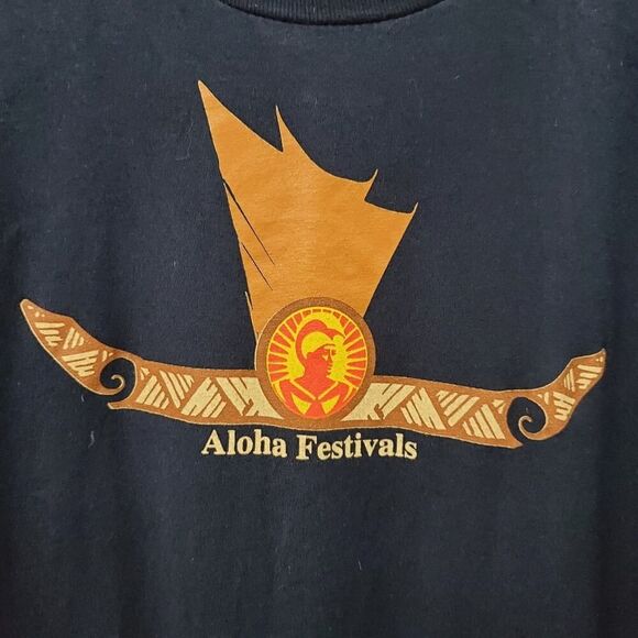 Aloha Festivals Short Sleeve Tee Shirt Navy Blue Size Small - Picture 5 of 7